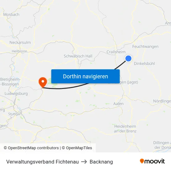 Verwaltungsverband Fichtenau to Backnang map