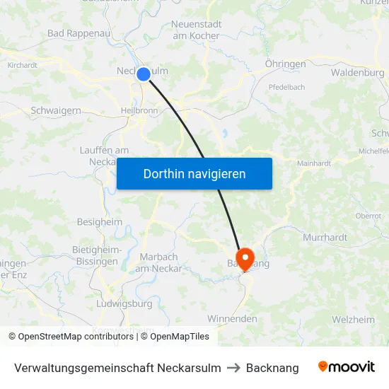 Verwaltungsgemeinschaft Neckarsulm to Backnang map