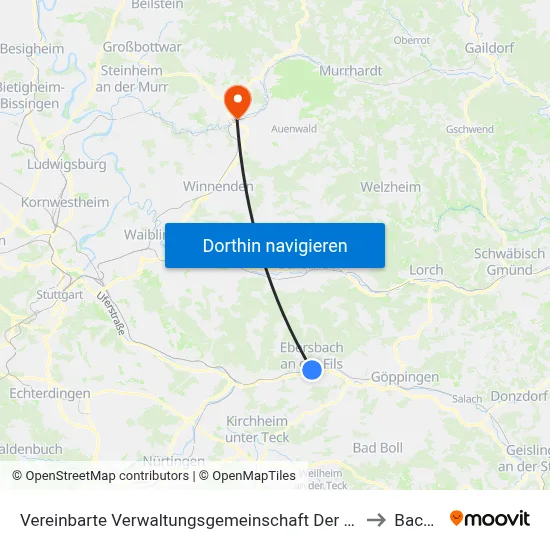 Vereinbarte Verwaltungsgemeinschaft Der Stadt Ebersbach An Der Fils to Backnang map