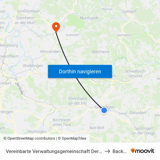 Vereinbarte Verwaltungsgemeinschaft Der Stadt Göppingen to Backnang map