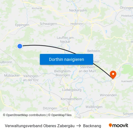 Verwaltungsverband Oberes Zabergäu to Backnang map