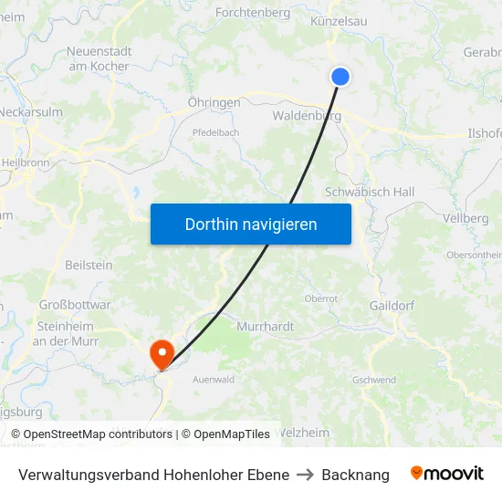 Verwaltungsverband Hohenloher Ebene to Backnang map