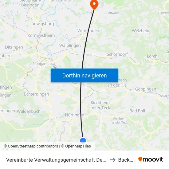 Vereinbarte Verwaltungsgemeinschaft Der Stadt Neuffen to Backnang map