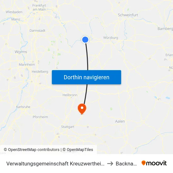 Verwaltungsgemeinschaft Kreuzwertheim to Backnang map
