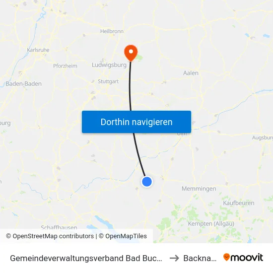 Gemeindeverwaltungsverband Bad Buchau to Backnang map