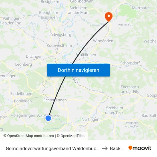 Gemeindeverwaltungsverband Waldenbuch/Steinenbronn to Backnang map