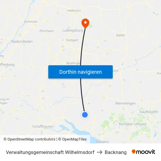 Verwaltungsgemeinschaft Wilhelmsdorf to Backnang map