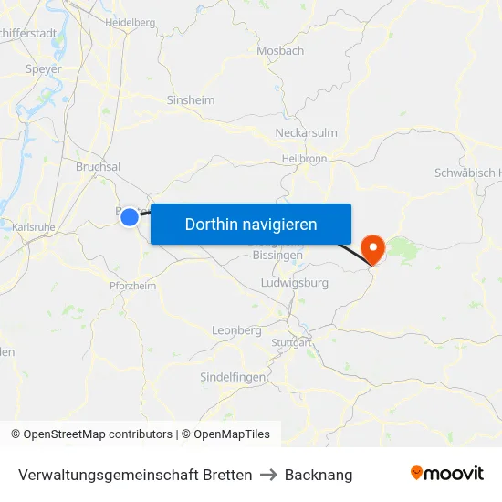 Verwaltungsgemeinschaft Bretten to Backnang map
