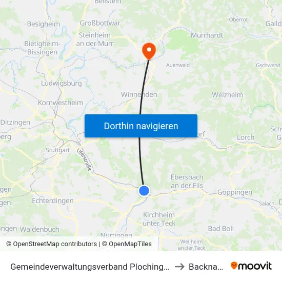 Gemeindeverwaltungsverband Plochingen to Backnang map