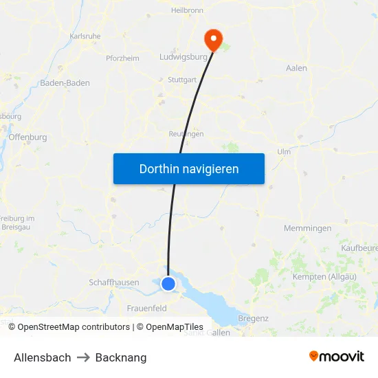 Allensbach to Backnang map