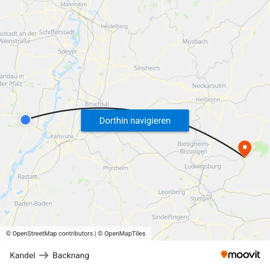 Kandel to Backnang map
