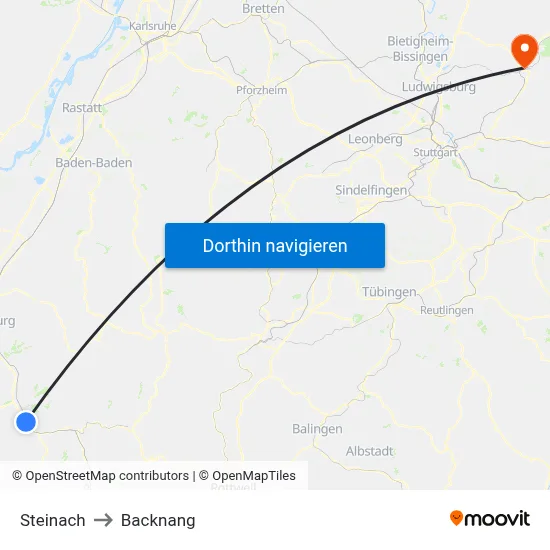 Steinach to Backnang map