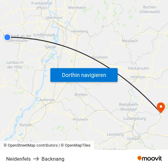 Neidenfels to Backnang map
