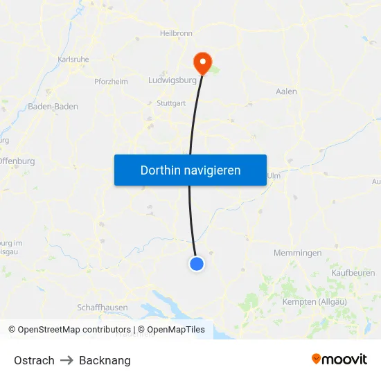 Ostrach to Backnang map