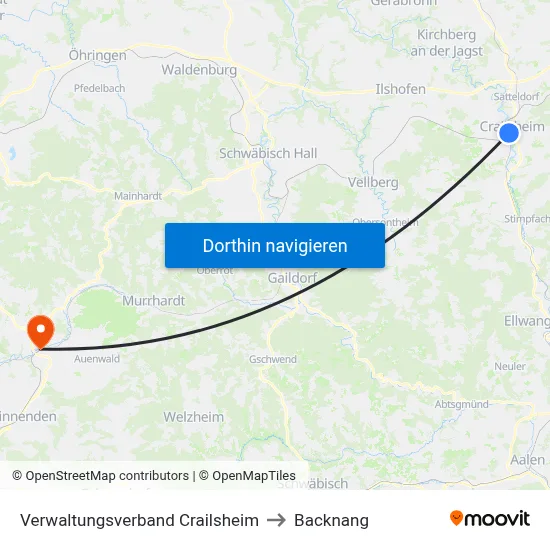 Verwaltungsverband Crailsheim to Backnang map