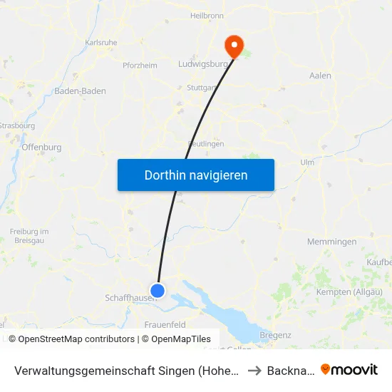 Verwaltungsgemeinschaft Singen (Hohentwiel) to Backnang map