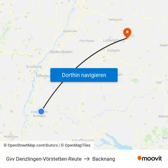 Gvv Denzlingen-Vörstetten-Reute to Backnang map