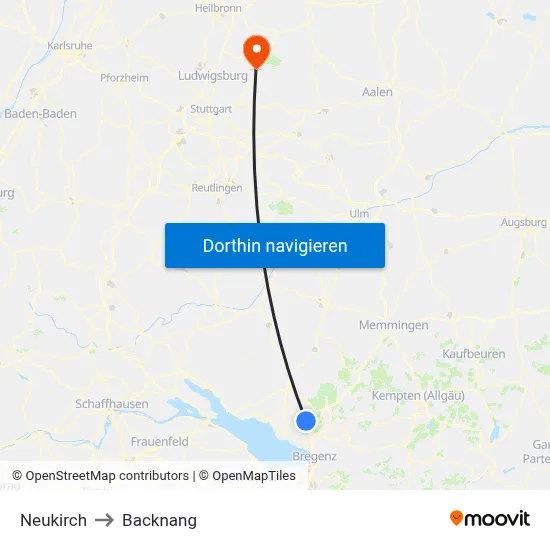 Neukirch to Backnang map