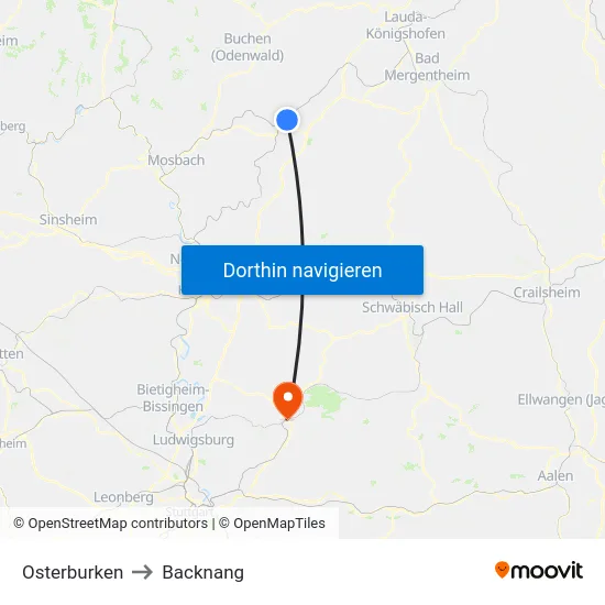 Osterburken to Backnang map