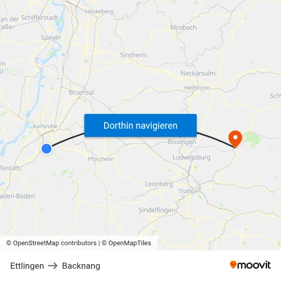 Ettlingen to Backnang map