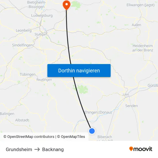 Grundsheim to Backnang map