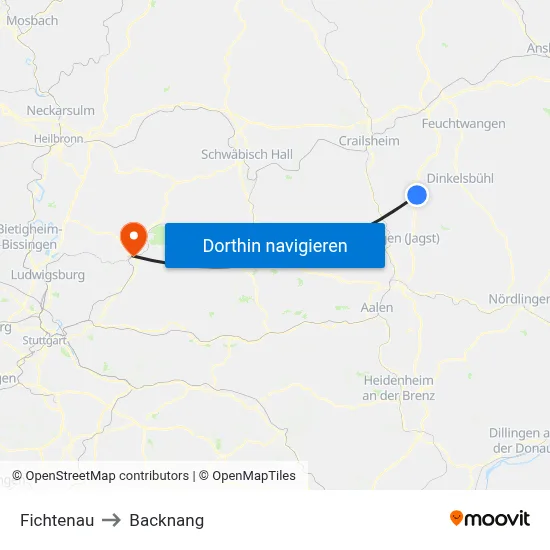 Fichtenau to Backnang map