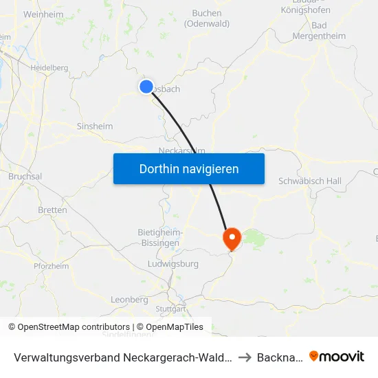 Verwaltungsverband Neckargerach-Waldbrunn to Backnang map