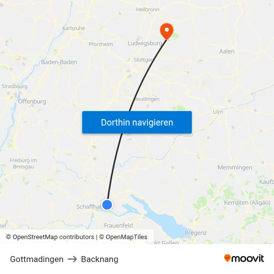 Gottmadingen to Backnang map