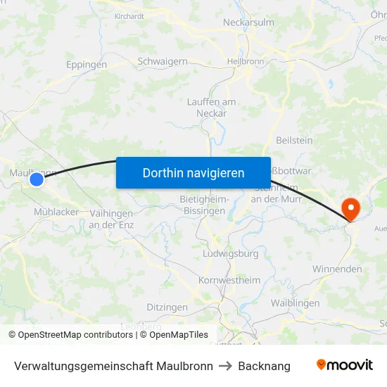 Verwaltungsgemeinschaft Maulbronn to Backnang map