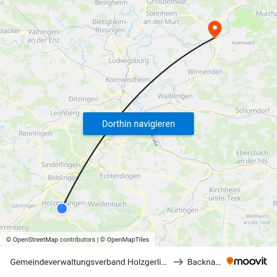 Gemeindeverwaltungsverband Holzgerlingen to Backnang map