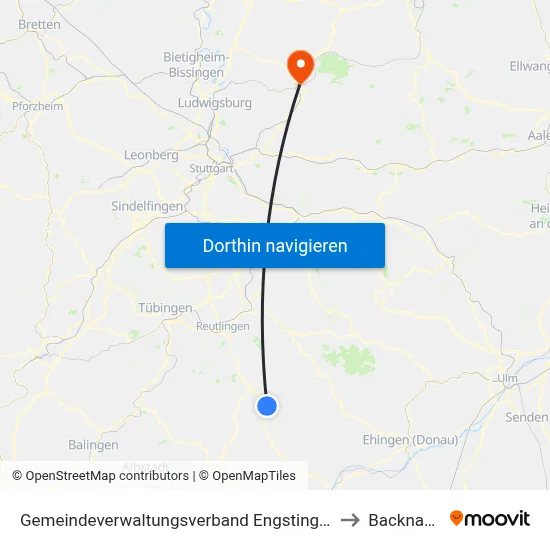 Gemeindeverwaltungsverband Engstingen to Backnang map