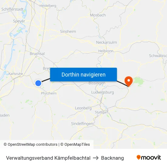 Verwaltungsverband Kämpfelbachtal to Backnang map