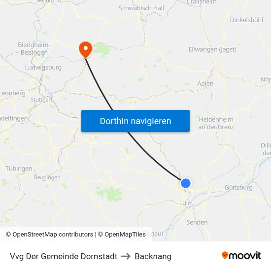Vvg Der Gemeinde Dornstadt to Backnang map