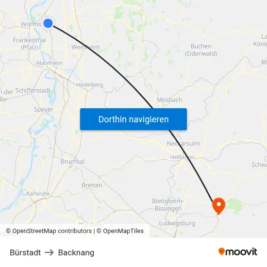 Bürstadt to Backnang map