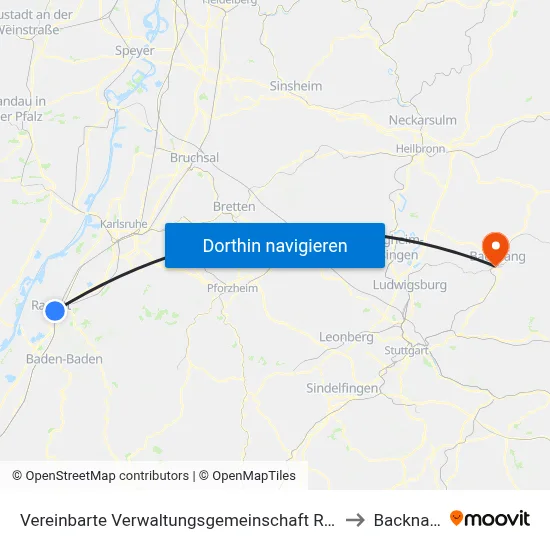 Vereinbarte Verwaltungsgemeinschaft Rastatt to Backnang map