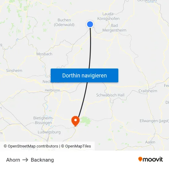 Ahorn to Backnang map
