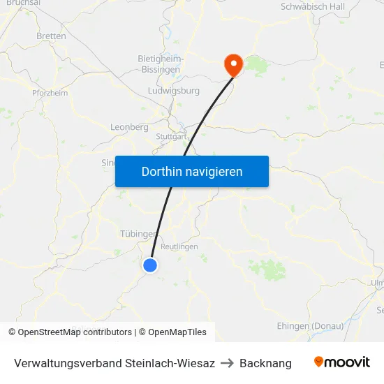 Verwaltungsverband Steinlach-Wiesaz to Backnang map