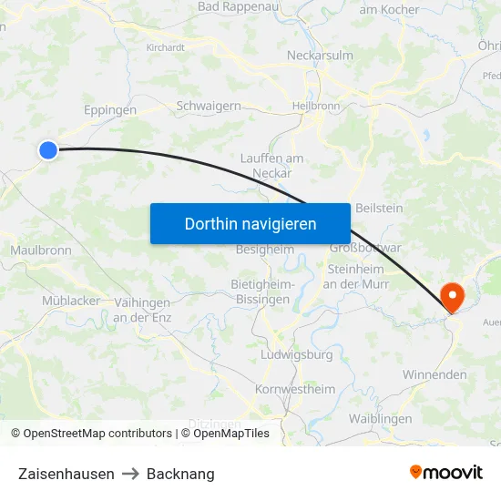 Zaisenhausen to Backnang map