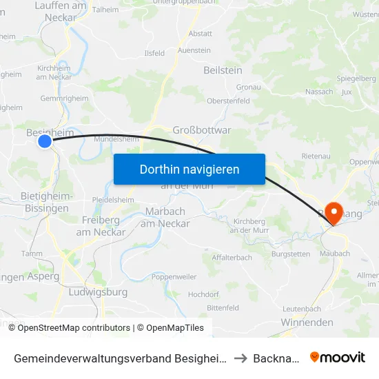 Gemeindeverwaltungsverband Besigheim to Backnang map