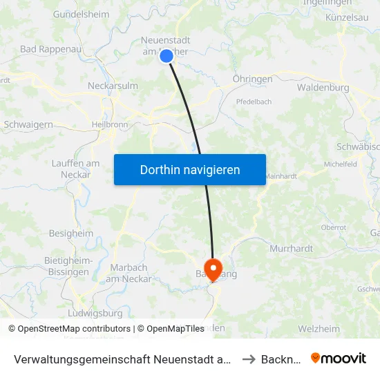 Verwaltungsgemeinschaft Neuenstadt am Kocher to Backnang map