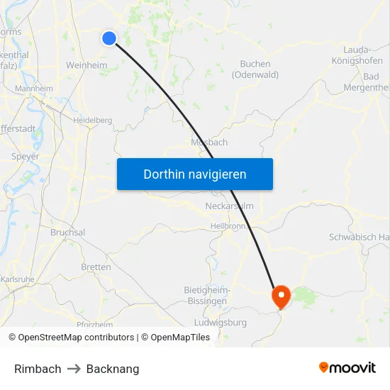Rimbach to Backnang map