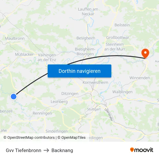 Gvv Tiefenbronn to Backnang map