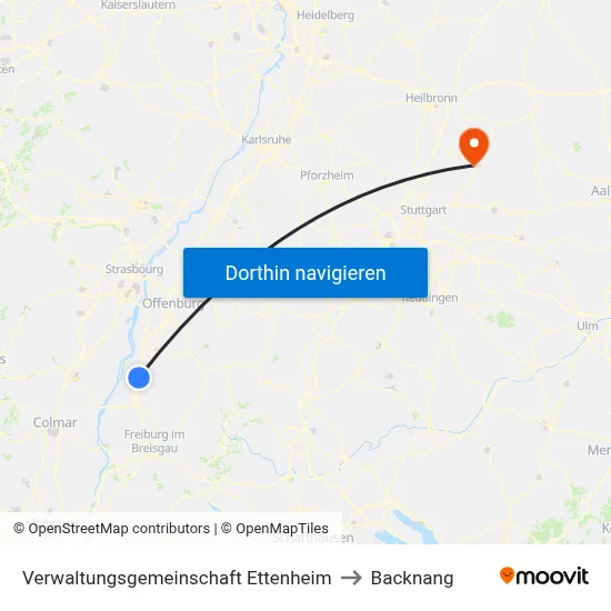 Verwaltungsgemeinschaft Ettenheim to Backnang map