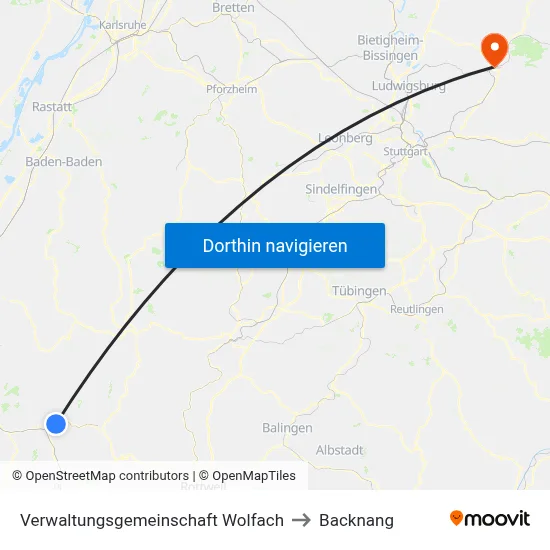 Verwaltungsgemeinschaft Wolfach to Backnang map