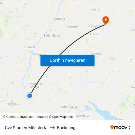 Gvv Staufen-Münstertal to Backnang map
