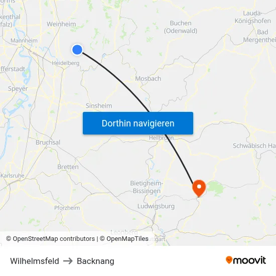 Wilhelmsfeld to Backnang map
