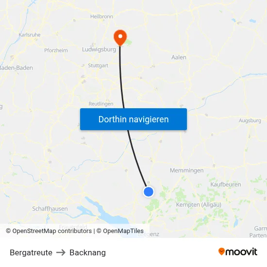Bergatreute to Backnang map