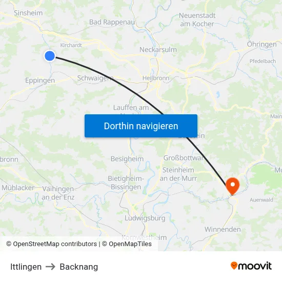 Ittlingen to Backnang map