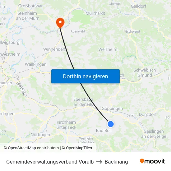 Gemeindeverwaltungsverband Voralb to Backnang map