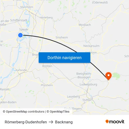 Römerberg-Dudenhofen to Backnang map